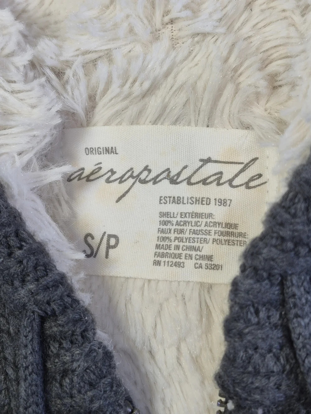 Aeropostale Gray Hooded Zip-Up Sweater Vest with White Snowflake and Red Accents